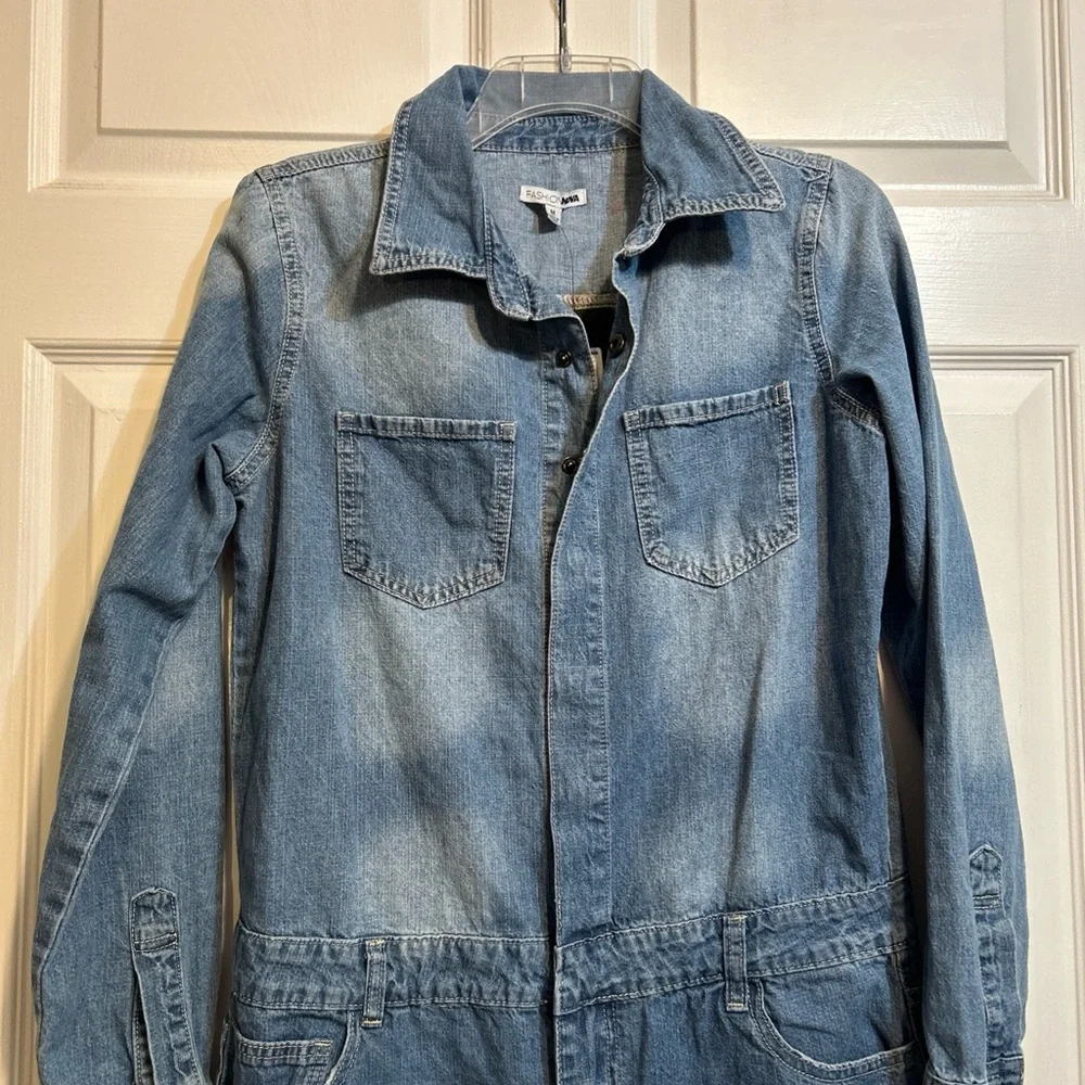 Fashion Nova Light Blue Distressed Denim Jumpsuit Romper - Picture 6 of 13